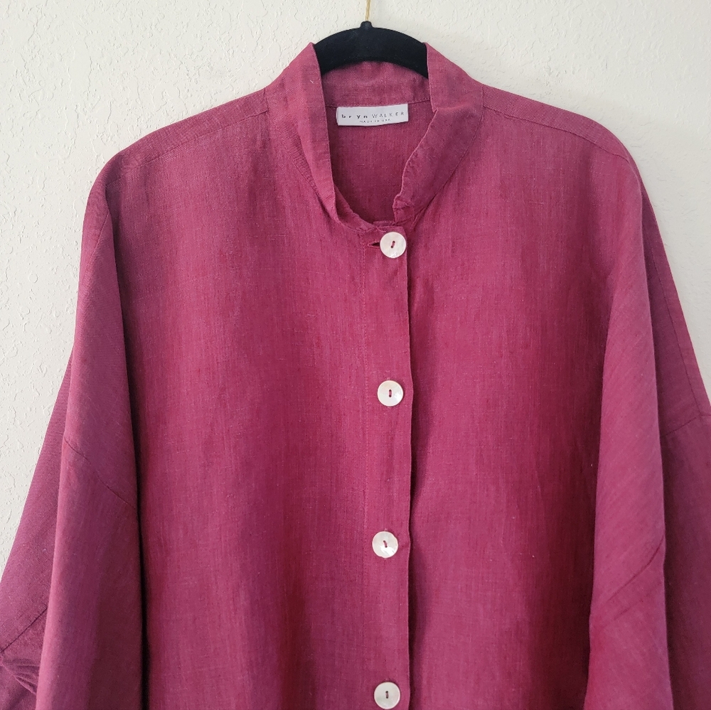 BRYN WALKER Danuta Heavy Linen Jacket In Magenta XL. - Picture 2 of 5
